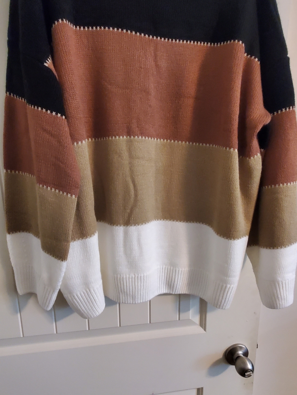 Women's Plus Colorblock Crewneck Sweater in Black, Brown, Tan & White